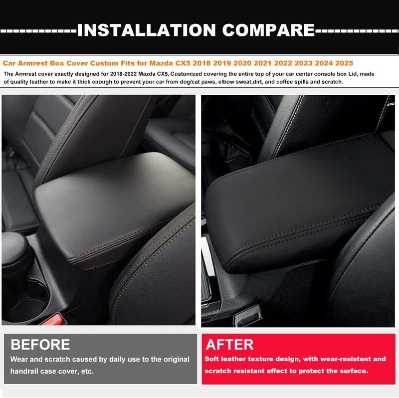 Auprite Center Console Cover for Mazda CX5 2018-2025, Auto Center Console Cover Pad Leather Car Armrest Seat Box Cover Protector for Mazda CX5 Accessories (Black with Black Stitches) - Image 2